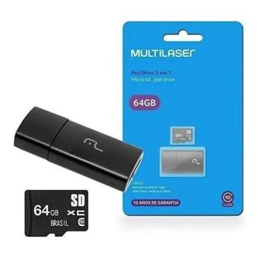Imagem de Pen drive adaptador micro sd + cart sd 64 gb class10 mc164 multilaser