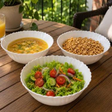 Imagem de Tigela Bowl Saladeira Em Opalina Vidro Branco 1,0L Kit 4pçs - Genérico