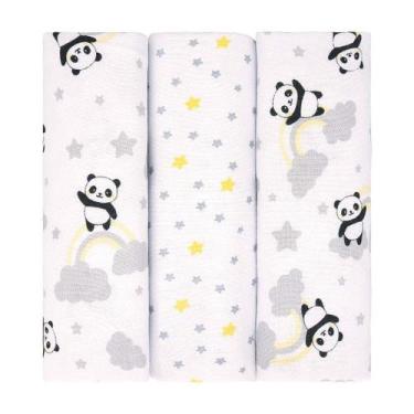 Imagem de Cueiro Flanelado BUBLIM PETIT - Panda Cinza - 3 Unidades - 50cm x 80cm