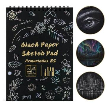 Imagem de Sketchbook Pad Caderno Desenho Artístico Ilustração Papel Preto 150g/m