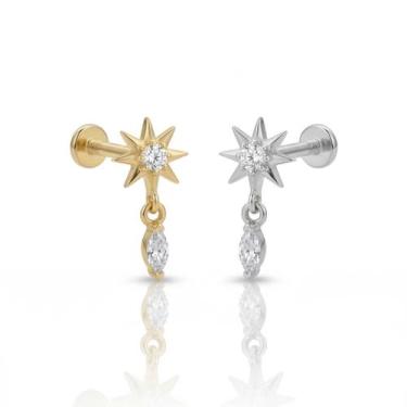 Imagem de Piercing Estrela Cadente Push Pin Aço Cirúrgico Ouro PVD Cor:DouradoTa