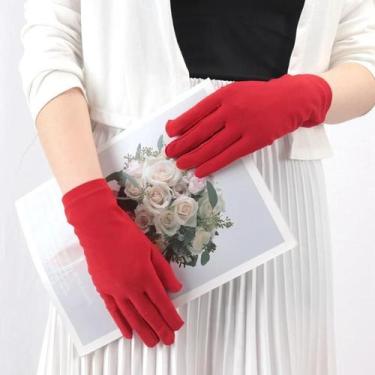 Imagem de Luvas Femininas Elásticas Com Proteção UV Para Dirigir, Pretas E Branc