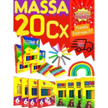 Imagem de 20 Caixinhas Massinha De Modelar 6 Cores 65g Alcalex Colorida Kit Fest