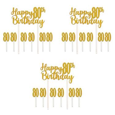 Imagem de Beistle Topo de bolo de aniversário de 80 anos, 3 peças, 15 x 21 cm, ouro/branco