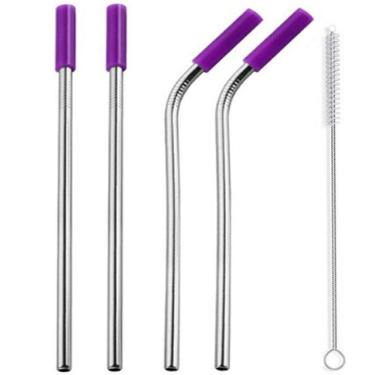 Imagem de Canudos Aço Inox Milk Shake Silicone 7mm kit 4 Reutilizaveis Lilás