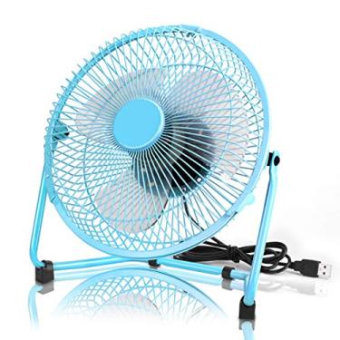 Imagem de HiXB Mini ventilador de mesa portátil alimentado por USB silencioso - pequeno ventilador de mesa 2 velocidades para mesa de escritório, azul
