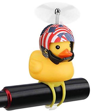 Imagem de NEKRASH sino de pato, acessórios de bicicleta de pato de borracha com luz de LED, hélices bonitos para guidão de bicicleta para crianças pequenas crianças crianças adultos esportes ao ar livre, 2-Stars and Stripes