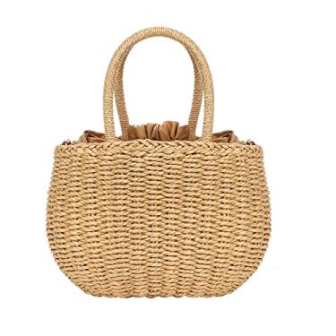 Imagem de Gets Sacos de palha para mulheres tecido à mão pequeno bolsa Hobo alça redonda bolsa anel tote, Camelo, One Size