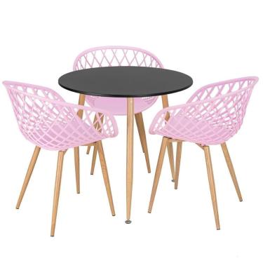 Imagem de Mesa Redonda 80 Cm Preto + 3 Cadeiras Rosa Claro Rosa Claro