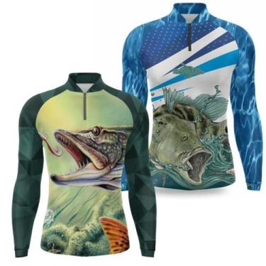 Imagem de Kit 2 Camisa Pesca Manga Longa Protecao Solar Uv 50 Camiseta De Pescar