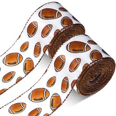 Imagem de Fita com fio de futebol 2 rolos 20 jardas fita de futebol impressa com fio 5 centímetros de largura fita de futebol de futebol fita de borda com fio para artesanato faça você mesmo guirlanda de suprimentos de embrulho de pacote, branco marrom preto