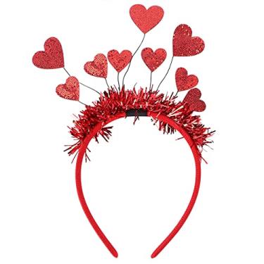 Imagem de Dzrige Faixa de cabeça de coração vermelho Bopper Dia dos Namorados amor coração faixa de cabelo argola glitter enfeites para cabelo em formato de coração lantejoulas acessórios para o dia dos namorados presente de festa de aniversário de casamento de ano novo