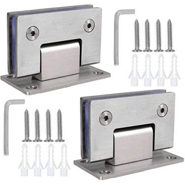 Imagem de Dobradiças de porta de chuveiro de 90 graus, dobradiças de porta de vidro resistente sem moldura, braçadeira de porta de banheiro de aço inoxidável para vidro temperado de 8 a 12 mm, resistência à ferrugem e corrosão