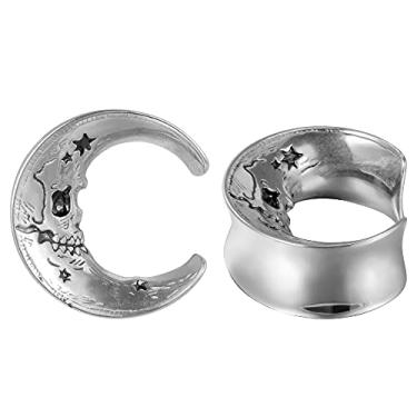 Imagem de COOEAR 1 par de brincos de orelha estilo lua alargadores de orelha piercing de aço inoxidável crânio de 00 g a 1 polegada., 9/16"(14mm), Metal, arenito