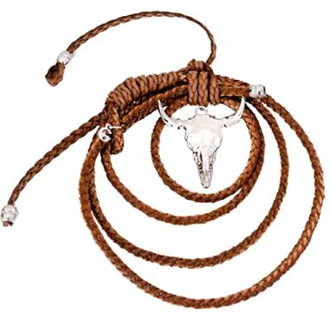 Imagem de Laço De Couro Cabeça De Boi Enfeite Para Retrovisor Carro (Marrom)