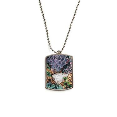 Imagem de DIYthinker Colar para animais de estimação com pingente de corrente de aço inoxidável Cenário da natureza com flor de pedra