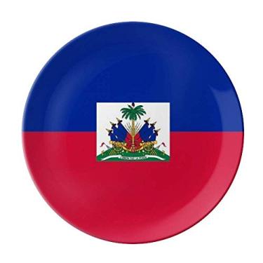 Imagem de Prato de porcelana decorativa com bandeira nacional da América do Norte do Haiti
