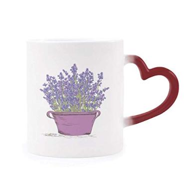 Imagem de Caneca roxa lavanda vaso flor planta sensível ao calor caneca vermelha muda de cor grés