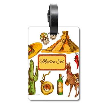 Imagem de Sombrero Mexicano Pirâmide do deserto Cactus Mexicana Mala Etiqueta para Bagagem Cartão de Bagagem