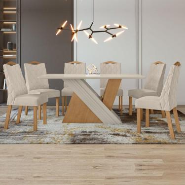 Conjunto Sala De Jantar Nápoles Tampo Vidro/MDF com 8 Cadeiras Luísa Smart  Plus Cel Móveis