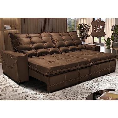 Imagem de Sofá de Couro Elétrico Retrátil 3,15m Cama Inbox Gran Torosoftgeld40 Caramelo