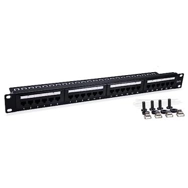 Imagem de QSFPTEK Painel de patch de 24 portas, alimentação UTP Cat6, painel de patch de rede IDC duplo de 48 cm, painel de remendo Ethernet Keystone em linha para cabeamento Cat6, Cat5e, Cat5, com barra