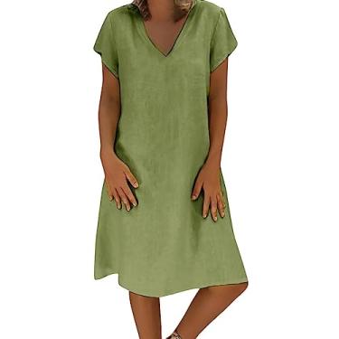 Imagem de UIFLQXX Vestido longo feminino estilo verão feminino vestido camiseta algodão casual plus size vestido feminino cor lisa babados, Verde, XXG