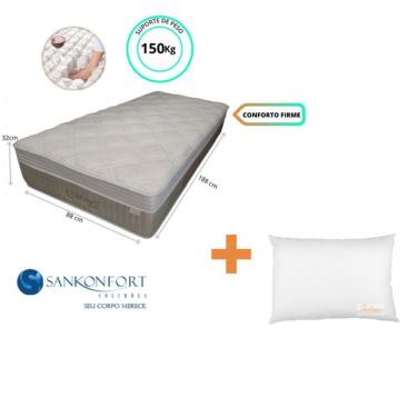 Imagem de Colchão Sankonfort Strong Solteiro 88x188x32 + 1 Travesseiro Fibra ( Linha Firme Alta)