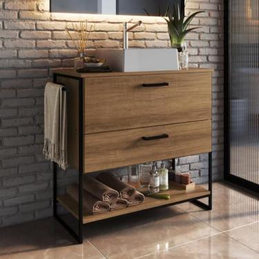 Imagem de Gabinete para Banheiro 80cm P1028 Sem Cuba Preto Mel