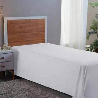 Imagem de Lençol Cama Box Solteiro 400 Fios Avulso Sem Elástico Cama Infantil Super Macio (BRANCO)