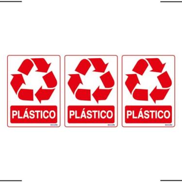 Imagem de Combo 3 Adesivos De Sinalização Lixo Plástico 15x20 Ekomunike - S-241 F9e