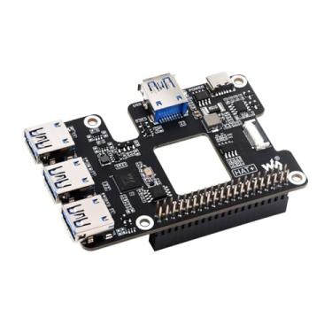 Imagem de TUOPUONE Chapéu PCIe para USB 3.2 Gen1 compatível com Raspberry Pi 5 PCIe para USB HUB 4X portas USB de alta velocidade sem driver Plug and Play HAT + padrão
