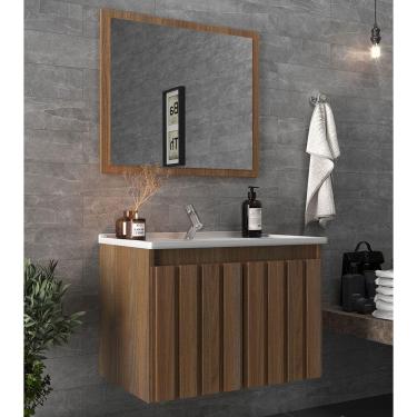 Imagem de Armário de Banheiro Barra 60 com Espelho 2 Portas e 1 Gaveta Noce - Belizze