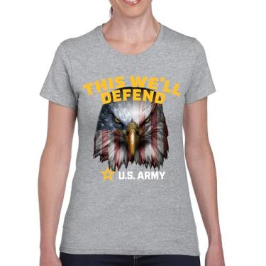 Imagem de Camiseta This We'll Defend US Army American Flag Eagle DD 214 Veteran Military Pride Patriotic Licensed Women's Tee, Cinza, G