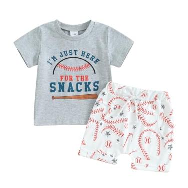 Imagem de BULINGNA Conjunto de 2 peças de verão para bebês, meninos, beisebol, camiseta de manga curta com shorts de beisebol, conjunto de roupas casuais, Cinza, 2-3 Anos