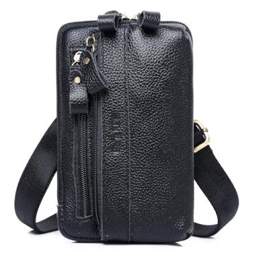 Imagem de Bolsa masculina de couro para celular, bolsa mensageiro, carteira transversal, coldre para celular, bolsa de cintura com clipe de cinto/laço/alça longa, 10 preto, 12x3x18cm/4.72x1.18x7.08inch(L*W*H)