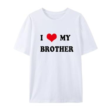 Imagem de Camiseta unissex de manga curta I Love My Brother para homens e mulheres, Branco, 5G