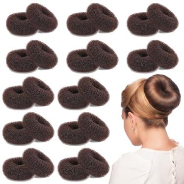 Imagem de HOFASON 24 peças para fazer coque de cabelo, acessórios de anel modelador médio, para mulheres, meninas e cabelos longos e grossos (tamanho M/6 cm, marrom)