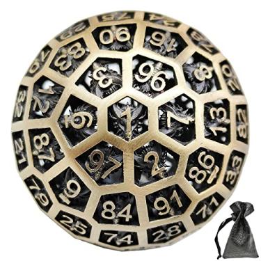 Imagem de DND(D100) Conjunto de dados para jogos vazados de metal - cabeça de dragão de caveira de poliedro D&D dados de metal Dungeon and Dragon MTG Giant D100 RPG (4,5 cm de diâmetro) (Bronze)