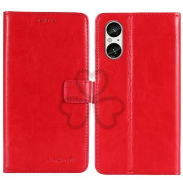 Imagem de TienJueShi Suporte de livro vermelho retrô flip protetor de couro TPU capa de silicone para Sony Xperia 10 Vi Capa de gel carteira Etui