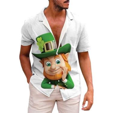 Imagem de Camisetas masculinas divertidas do Dia de São Patrício Green Clover Saint Pattys Day de manga curta camisas havaianas com botões, 02 - laranja, 3G