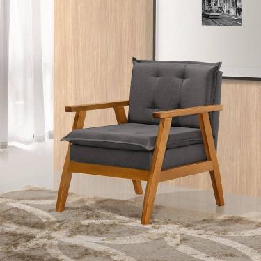 Imagem de Poltrona Sala de Estar Base em Madeira Maciça Linho Grafite Veneza