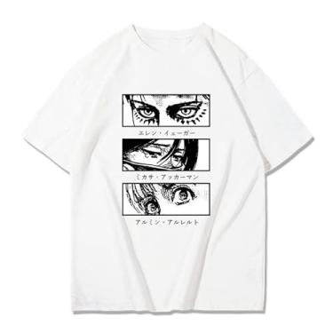 Imagem de Camiseta Attack Titan Unissex Manga Curta Gola Redonda Algodão Eren Cosplay Plus Size 5GG Anime Merch AOT Levi, Branco - C, P