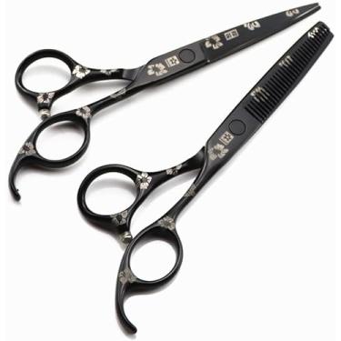 Imagem de Tesouras para cortar o cabelo, 6 polegadas profissional Japão 440c aço preto flor tesouras para o cabelo corte de cabelo emagrecimento tesouras de corte de cabeleireiro tesouras de cabeleireiro
