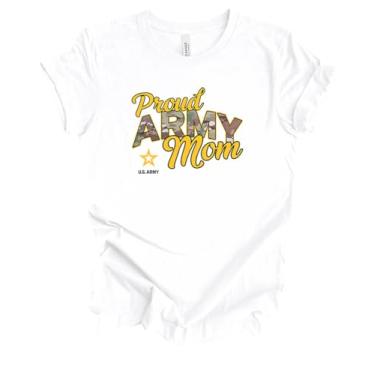 Imagem de Trenz Shirt Company Camiseta feminina de manga curta Proud Army Mom United States Army, Branco, P