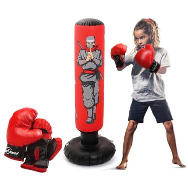 Imagem de Saco de pancadas infantil de 119 cm com luvas de boxe, saco de boxe inflável para meninos e meninas
