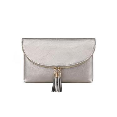 Imagem de Solene Bolsa clutch feminina com vários compartimentos, 6 compartimentos para cartão dentro, bolsa transversal com borlas, Estanho leve, Small