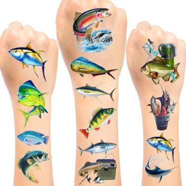 Imagem de 20 folhas (120 peças) Tatuagens temporárias de peixe desaparecido para festa de aniversário, decorações de festa de pesca, dia dos pais, aposentadoria, chá de bebê para crianças, meninos e adultos