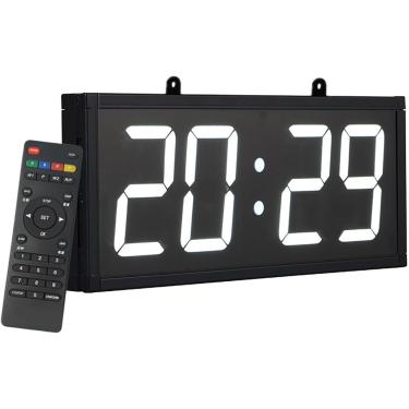 Imagem de Relógio de parede digital LED - configuração automática de tempo por GPS, 17,9 x 6,9 polegadas, enorme temporizador multifuncional, cronômetro, alarmes, contagem regressiva, umidade e temper