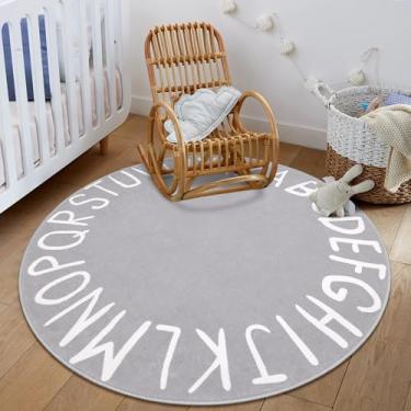 Imagem de LIVEBOX Tapete Infantil Redondo Cinza Alfabeto, 120 cm x 1.2 m, Letra, Antiderrapante, Lavável